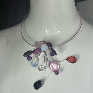 Amethyst Crystal Mother of Pearl One Size  Spring Bugle Beaded Chocker